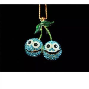 Blue Happy Cherry / Cherries Necklace